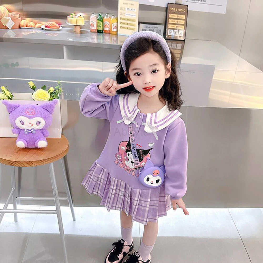 Sanrio Anime Autumn Children Jk Tops Pleated Skirt 2025 New Kuromi Cute Girls Fashion Colleges Style Dress Kawaii Princess Dress H251216