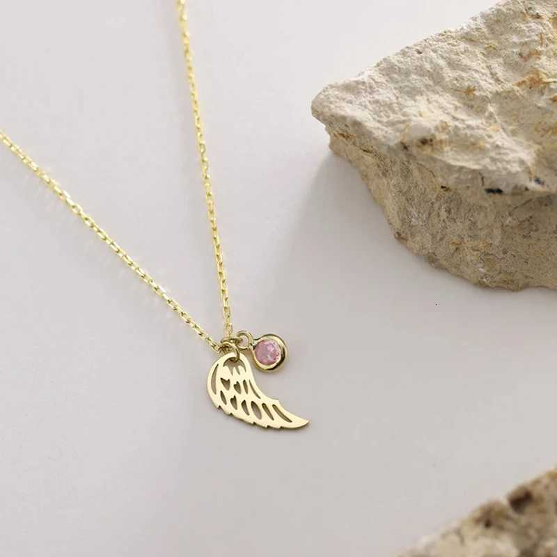 12 Months Birthstone Angle Wing Charm Necklace Gold Plated Stainless Steel Necklace For Women Girls Birthday Gifts M251216