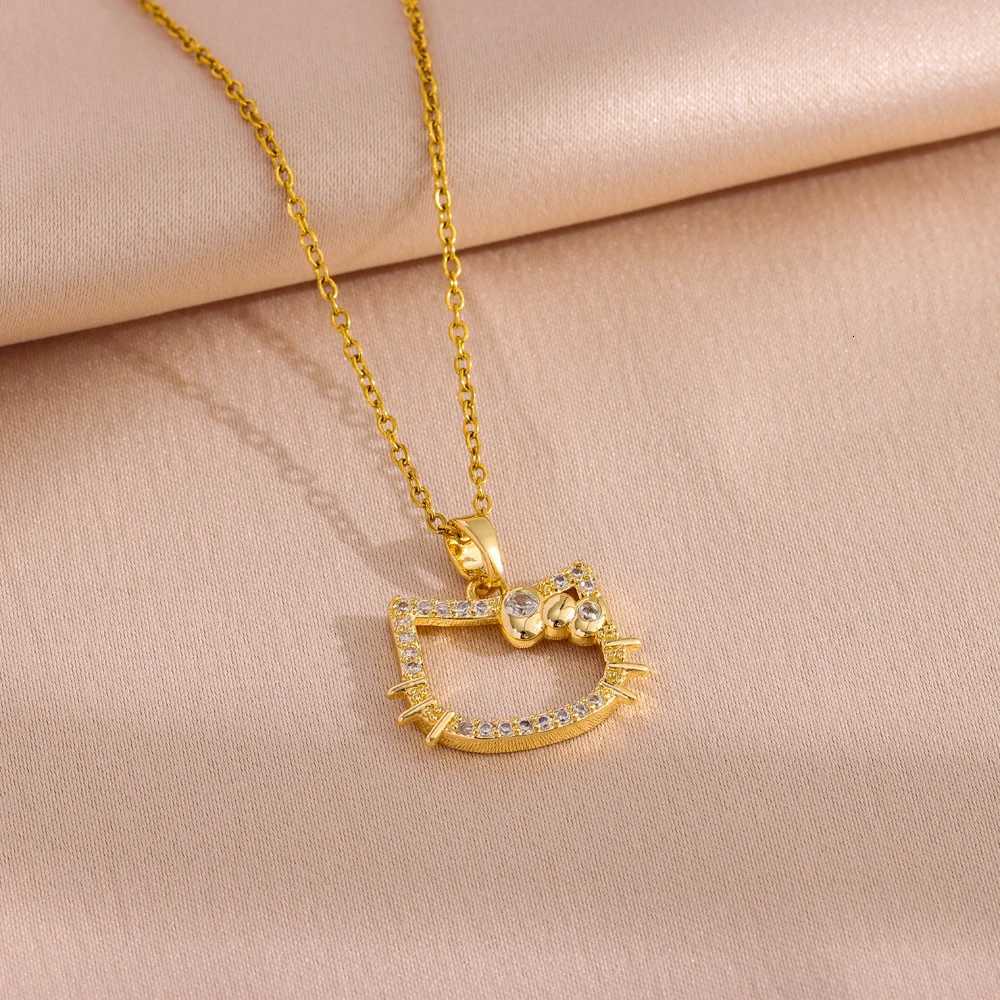Sweet Cute Kitty Pendant Necklaces For Women Cartoon Style Female Stainless Steel Neck Chain Jewelry Girls Daily Wear Chains M251216