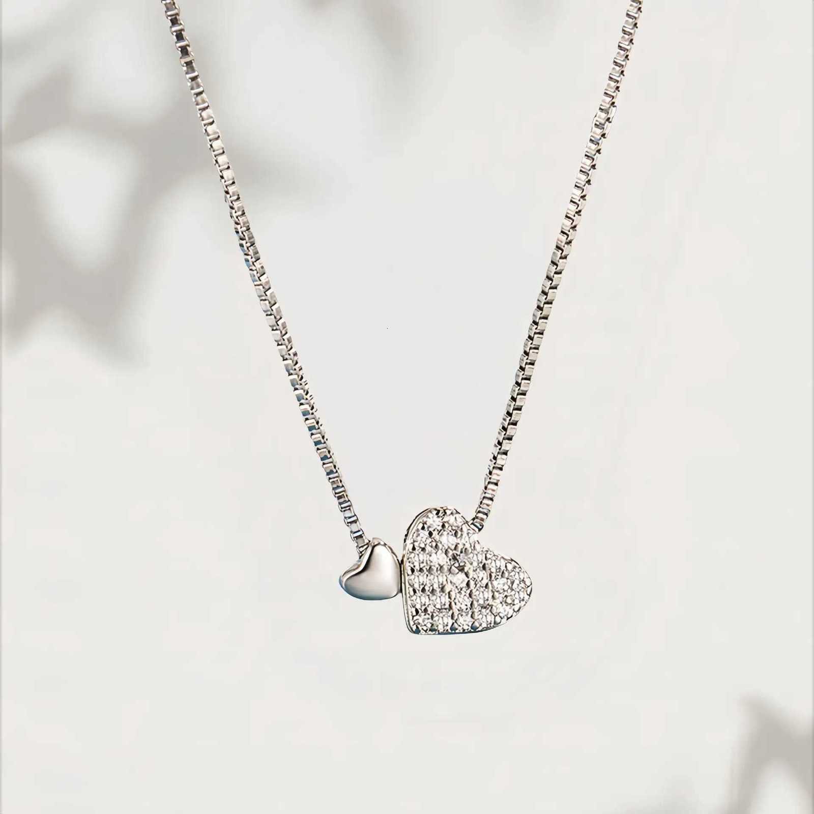 Simple Double Heart Pendant Necklace for Women Couple Copper Choker Steel Chain Wedding Party Friends Jewelry Gift M251216