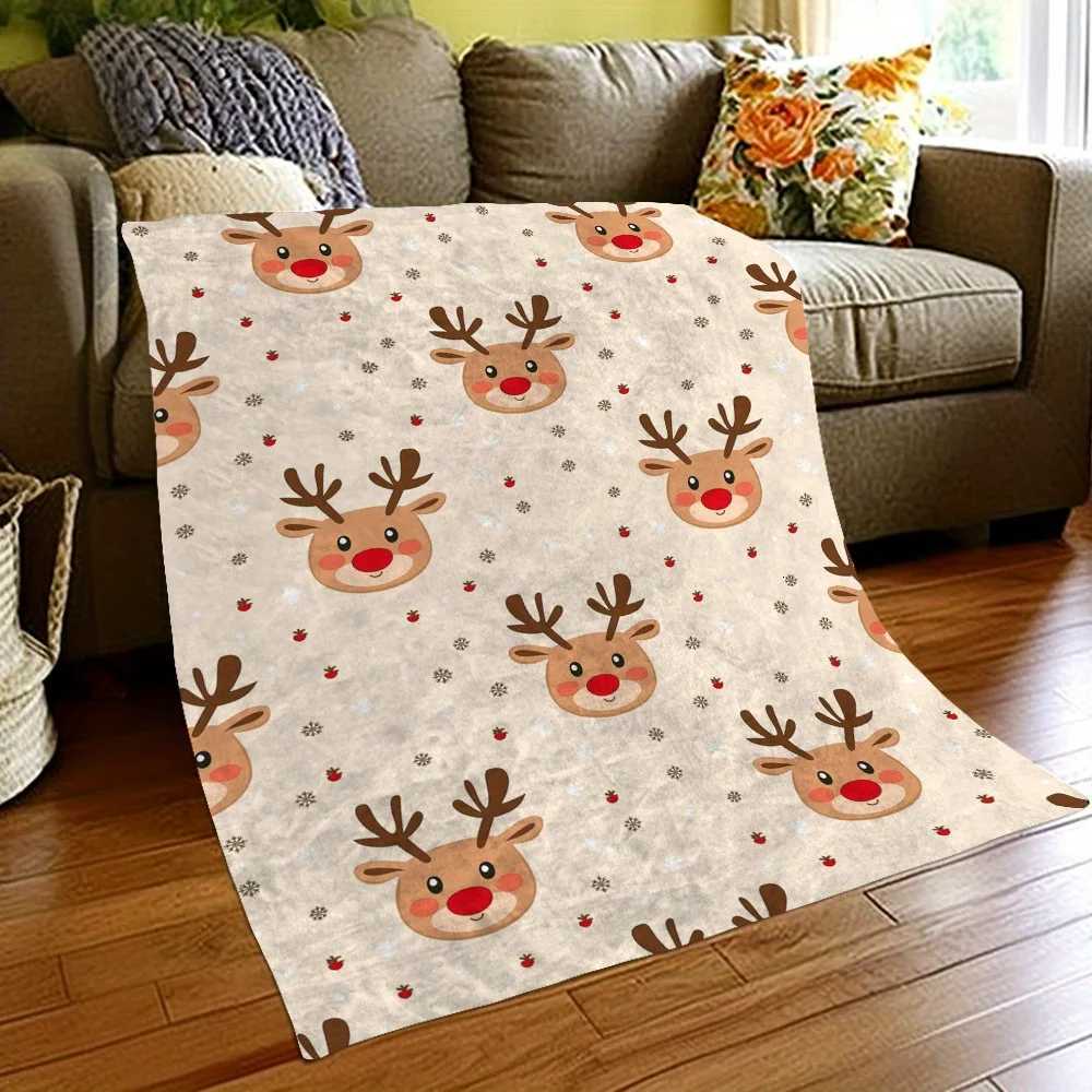 Cozy Christmas Reindeer Printed Fleece Blanket Soft Warm Lightweight Perfect For Naps Camping Travel And Office Decoration H251216 - view 4