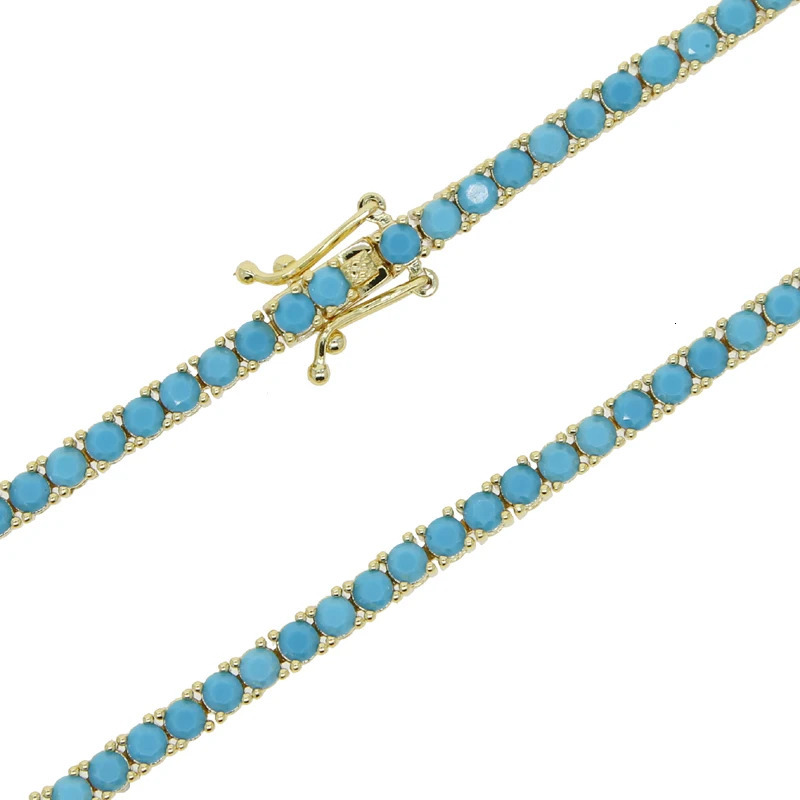 Gold Color Blue Turquoises Stone 3MM Tennis Chain Bracelet For Women Fashion Jewelry 16cm 18cm 20cm 251210