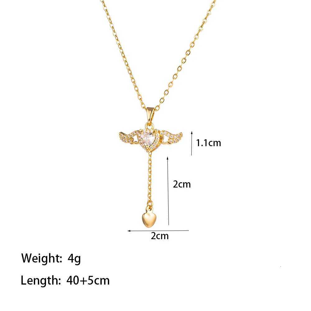 Cupid 18K Gold Plated Necklace Angel Wings Heart Tassel Pink Zircon Pendant Necklace for Women M251216