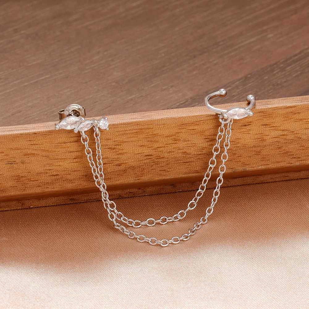 1PC Stainless Steel Chain Tassel Zircon Drop Earrings For Women 14K Gold Plated Geometric Ear Clip Earrings Wedding Jewelry G251216