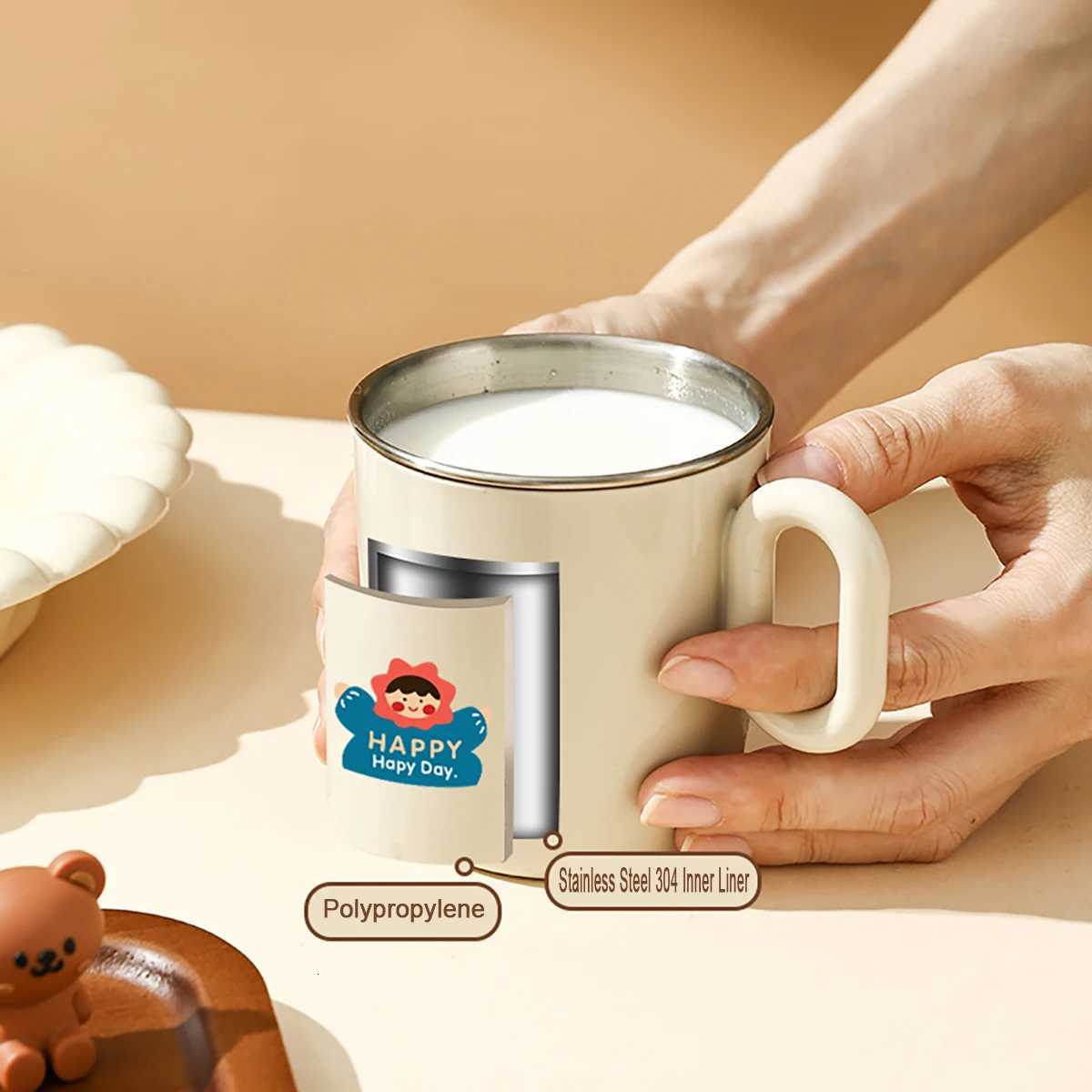 304 Stainless Steel Double Wall g For Kids With Handle Mini Cute Anti Scald Drinking Cup Detachable Milk Coffee Cup Drinkware H251215