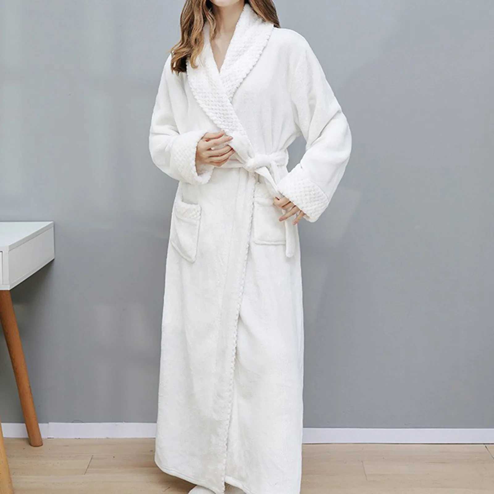 Winter Thick Coral Fleece Robe For Women Bathrobe Sexy Lady Soft Long Kimono Robe Long Sleeve Sleepwear Warm Flannel Nightwear C251216