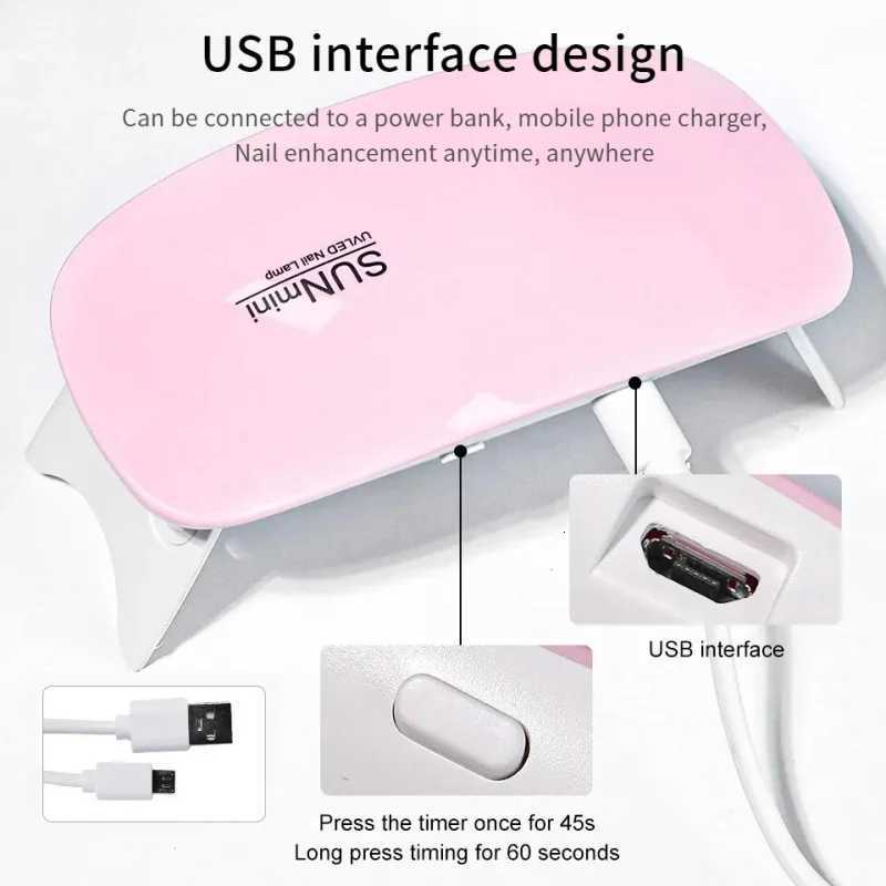 6W portable nail dryer Mini Rechargeable 6 LEDs UV manicure lamp nails gel curing tool for quick drying Polish varnish machineT251216
