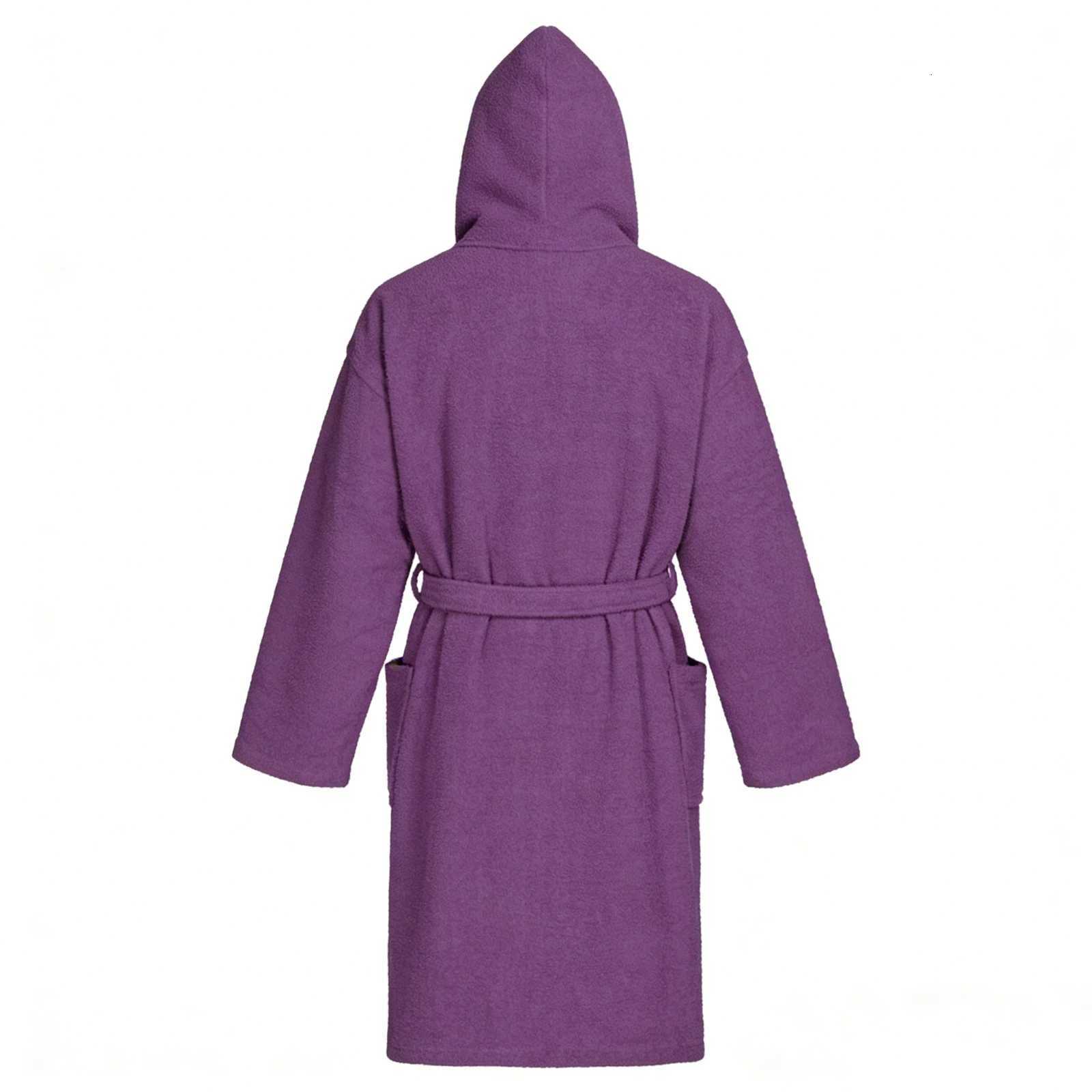 Purple Solid Color Home Bathrobe Winter Unisex Bathrobe Large Pocket Home Bathrobe C251216
