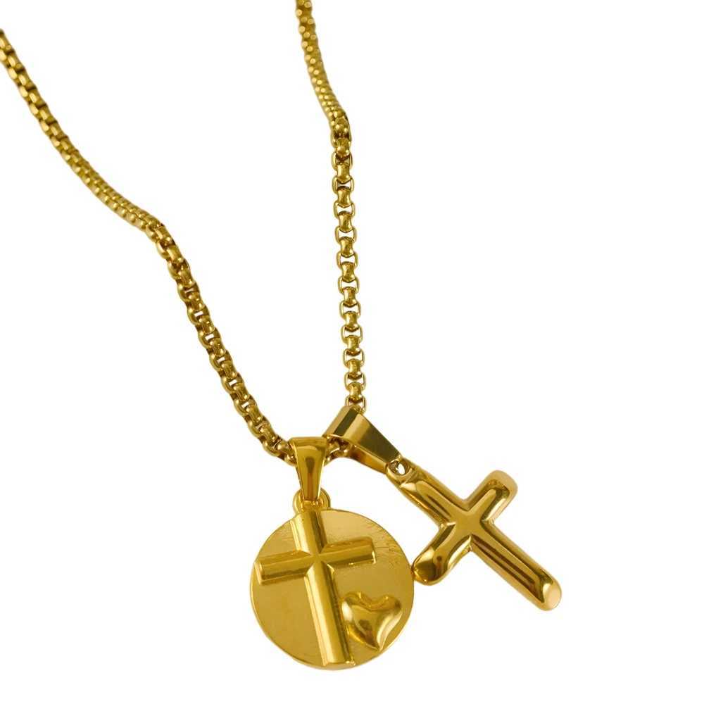 18k gold plated round necklace stainless steel necklace heart shaped cross pendant necklace for men and women M251216