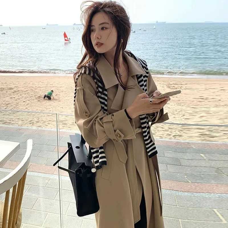 Female Long Windbreaker Coat Womens Spring and Autumn Jacket High Grade Draping Feeling Coat Mid length Trench Coat 2023 BeltT251216