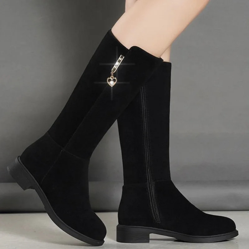 Womens Boots Fashion Suede Mid-calf Boot Plush Warm Snow Boots for Women High Top Cotton Boots Winter Boot Botas Mujer 251212