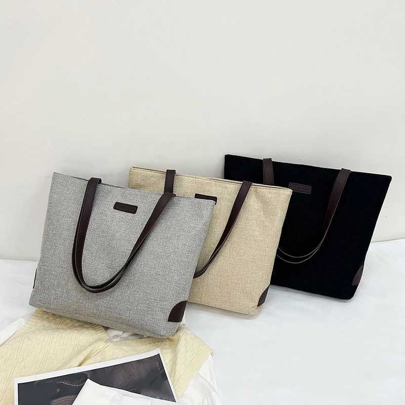 New Large Capacity Canvas Handbag for Commuting Office Womens Shopper Tote Bag College Student Shoulder Bag Books Pack M251216