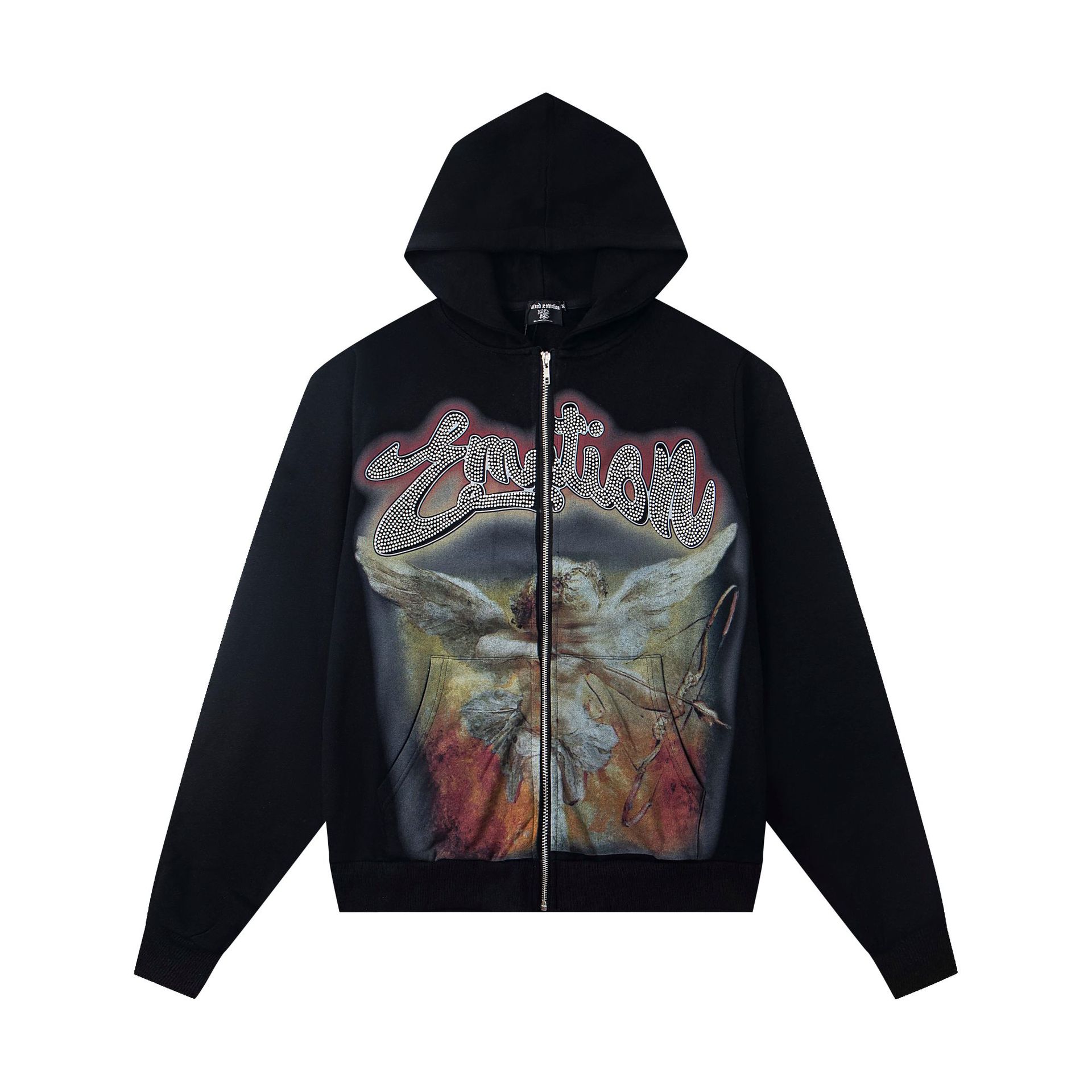 Men's Hoodies Fashion Brand Zipper Hoodies Sweatshirts Sweatpants Unisex High-Quality Streetwear Hip-Hop Rhinestone White Ink Direct-Print for Me