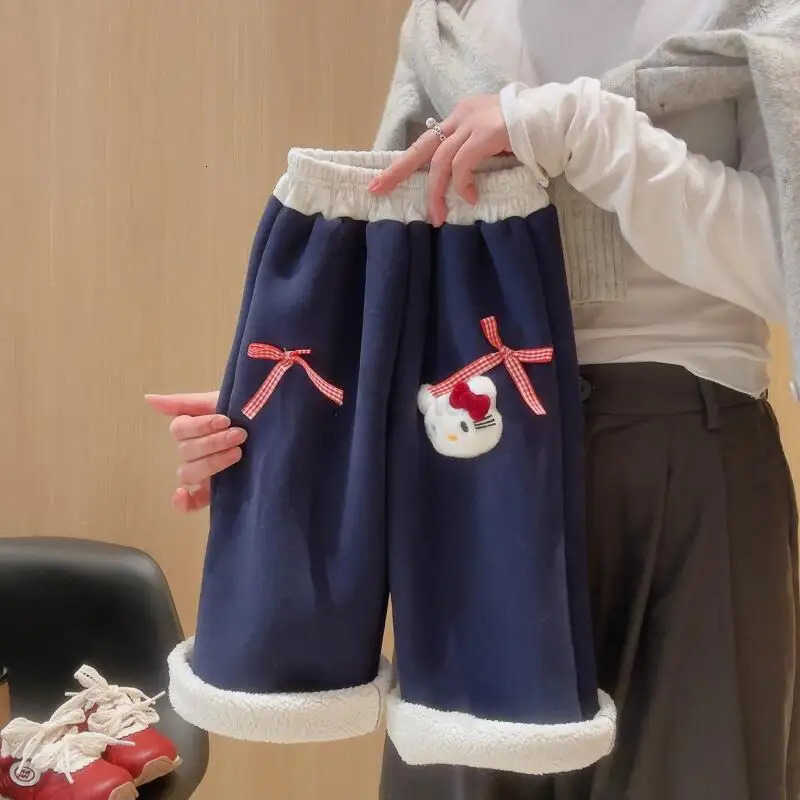Sanrio Hot Hello Kitty Kids Cotton Sweatshirt Pants Sets Children Cartoon Kawaii Coat Pants Thickened Autumn/winter Clothes New H251216