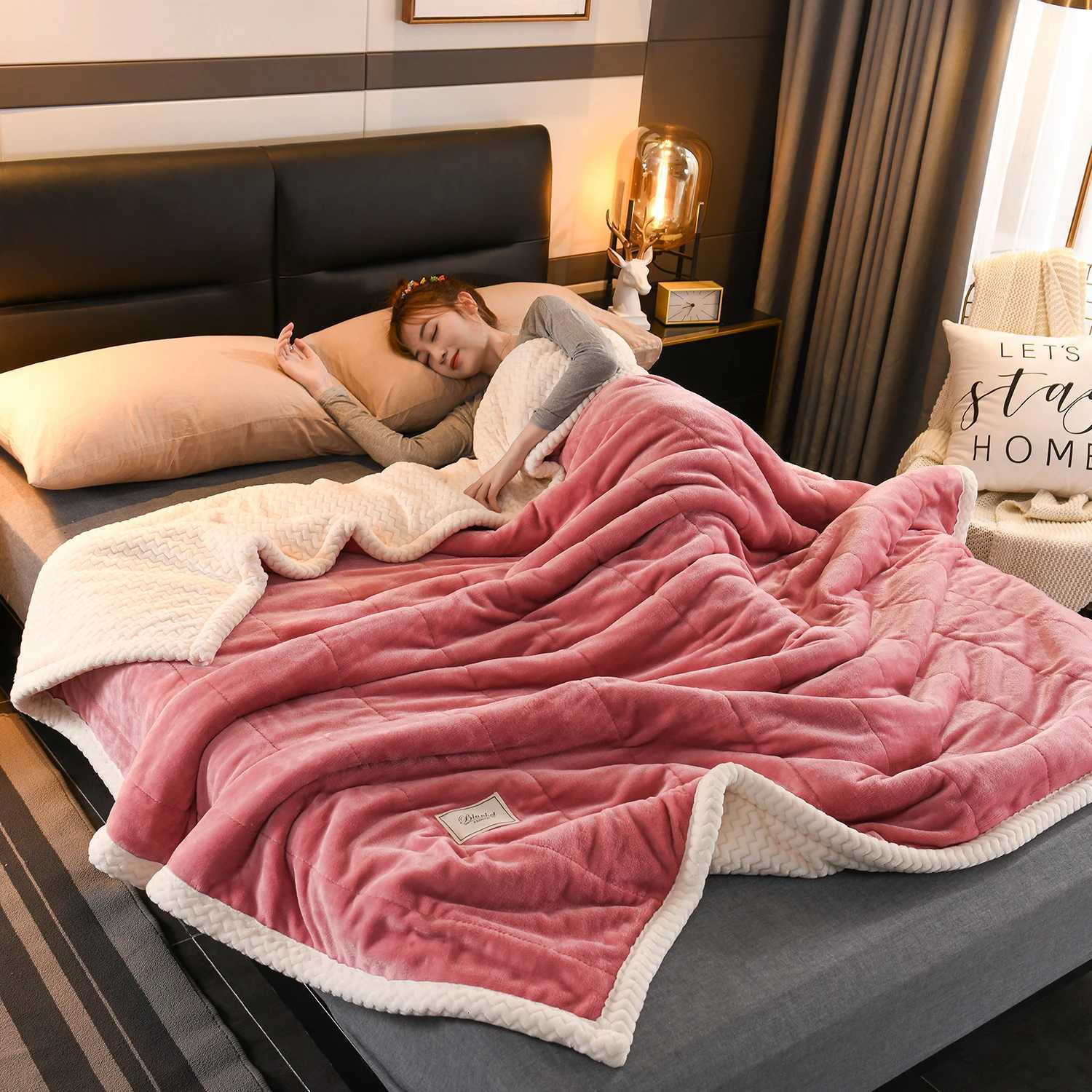 New three-layer padded composite fleece blanket 120/150/180/200cm 1PC air-conditioned room bedroom can be machine washed H251216 - view 3