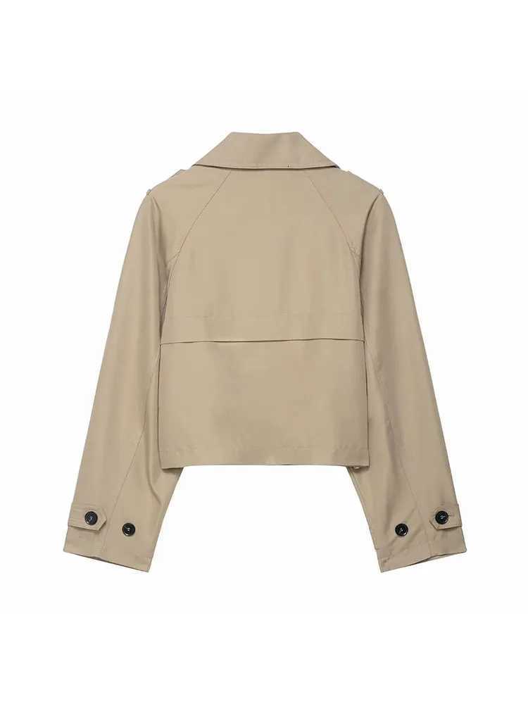 Fashion Lapel Short Trench Coats Women Double Breasted Pockets Jackets Female Autumn Winter New Office Lady Solid Outwear T251216
