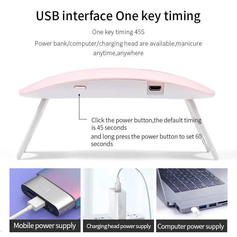 6W Mini Nail Lamp UV LED Gel Polish Cured Pink White Nail Dryer Machine Portable USB Cable Home Nails Dry Tool for Gel VarnishT251216