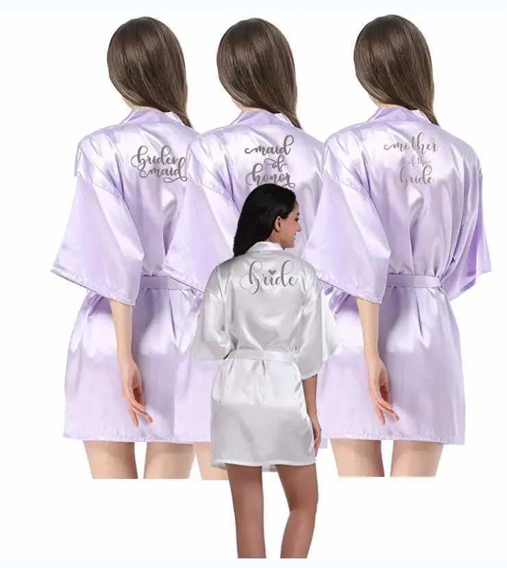 new bride bridesmaid robe with white black letters mother sister of the bride wedding gift bathrobe kimono satin robes C251216