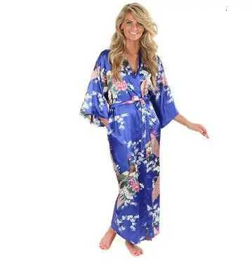 2015 Silk Bathrobe Women Satin Kimono Robes For Women Floral Robes Bridesmaids Long Kimono Robe Bride Silk Robe Dressing Gown C251216