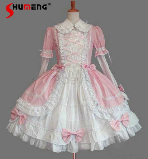 Sanrio Girls Gothic Palace Sweet Lolita Dress Womens Vintage Lace Bowknot Peter Pan Collar Victorian Dress Loli Cosplay Lolita Op H251216