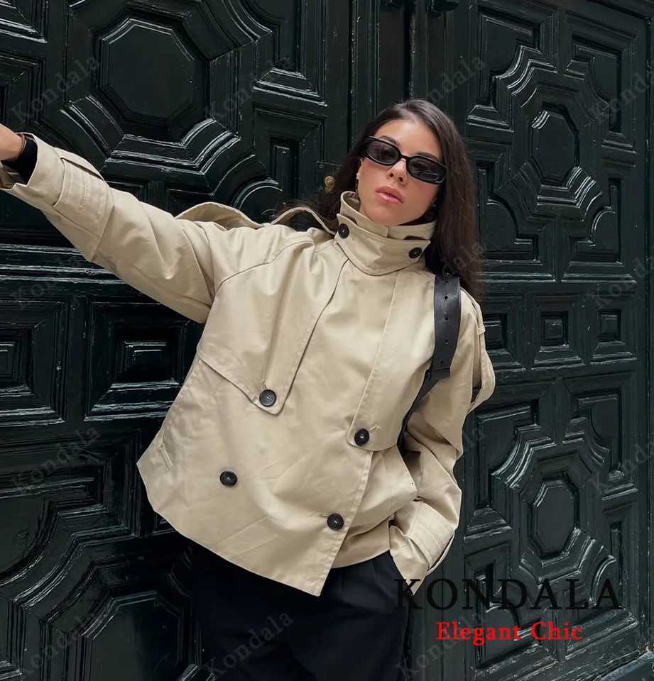 KONDALA Women Fall Elegant Trench Coat Double-Breasted Short Windbreaker 2025 Spring Autumn High Street Commute Lady CoatT251216