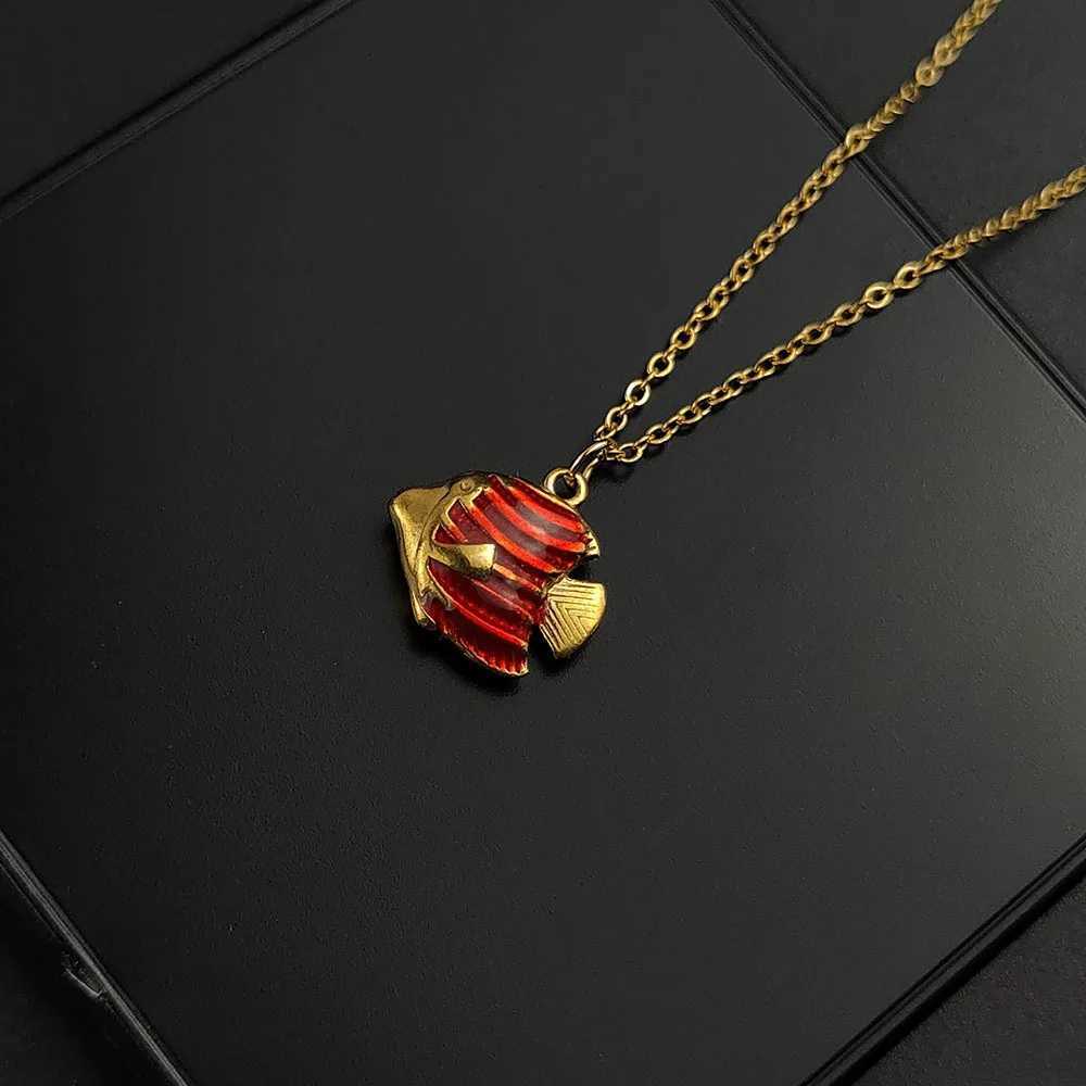 Stainless Steel 3D Vintage Enamel Oil Drop Pendant Necklace Small Fish Pendant Necklace M251216