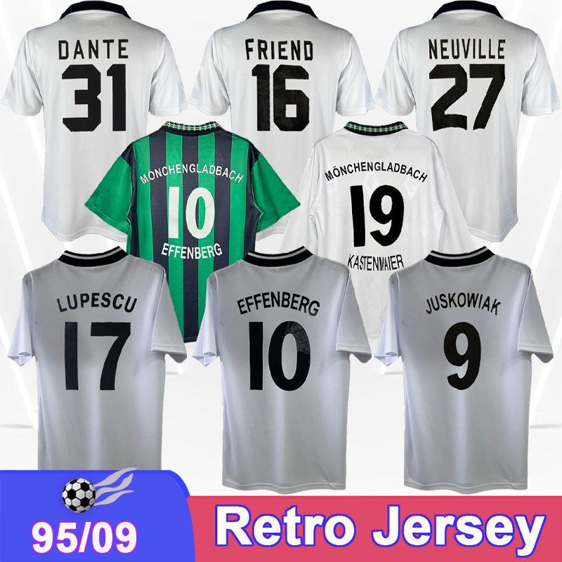 1996 2009 MonchengLADbach Retro Mens Soccer Jerseys JUSKOWIAK LUPESCU EFFENBERG VILLA Home Away Vintage Football Shirts