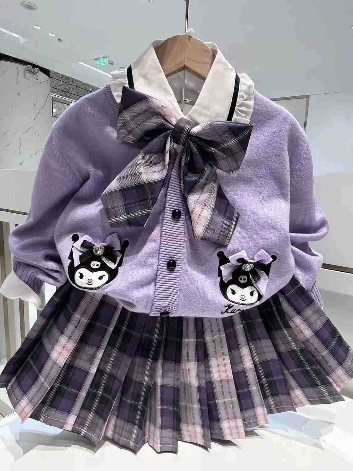 Sanrio 100-160cm Kuromi Girl Jk Suit New College Style Three-Piece ChildrenS Uniform Pleated Skirt Kuromi Sweater Children Gift H251216