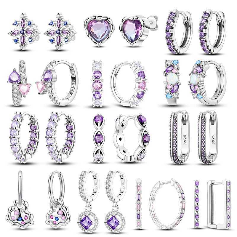 Purple Zircon Hoop Earrings 925 Sterling Silver U-shaped Liquid Metal Love Heart Fashion Earrings For Women Jewelry G251216