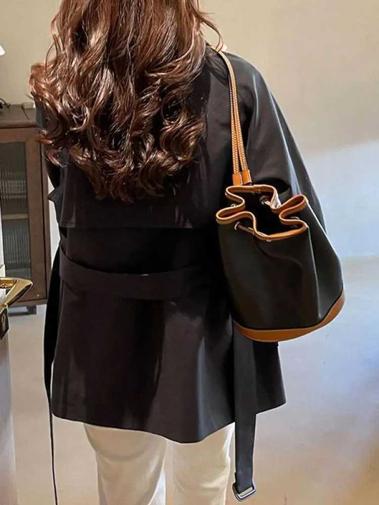 Black Double Breasted Windbreaker Coat Women Versatile 2023 Spring Autumn New Korean Loose Khaki Cardigans Jacket Trench CasualT251216