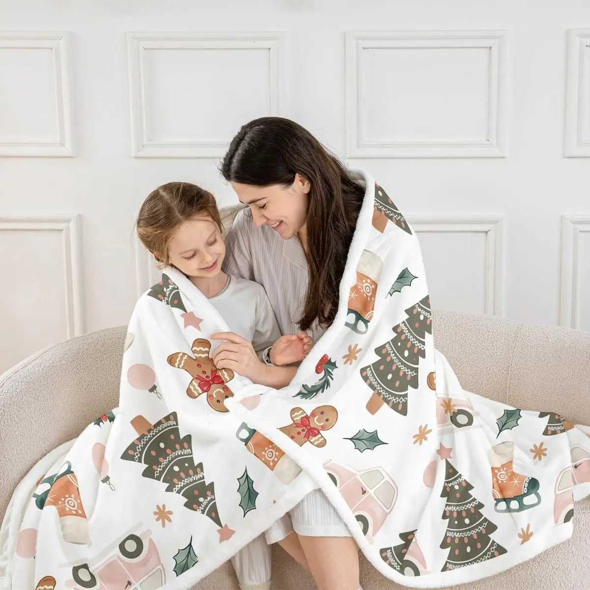 Xmas Tree Car Sherpa Throw Blanket for Couch Gingerbread Man Super Soft Cozy Fleece Garland Blanket for Winter Plush Throw H251216 - view 6