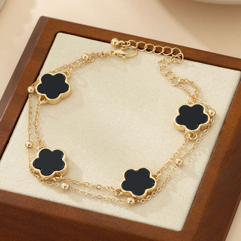 Delicate Double Layer Five Cr Anklet for Women Exquisite Lucky Floral Summer Beach Hoilday Jewelry Gifts Y250805