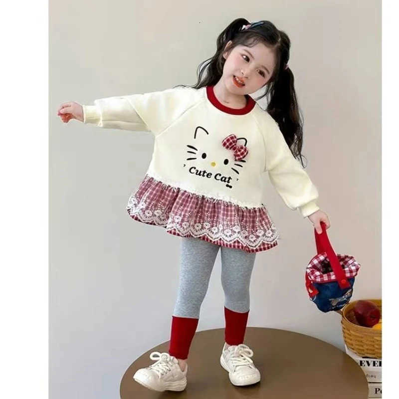 Sanrio Baby Girl Clothes Set Autumn Kid Sweatshirts Pullover Sweet Hello Kitty Top Leggings Pants 2pcs Suit Children Tracksuit H251216