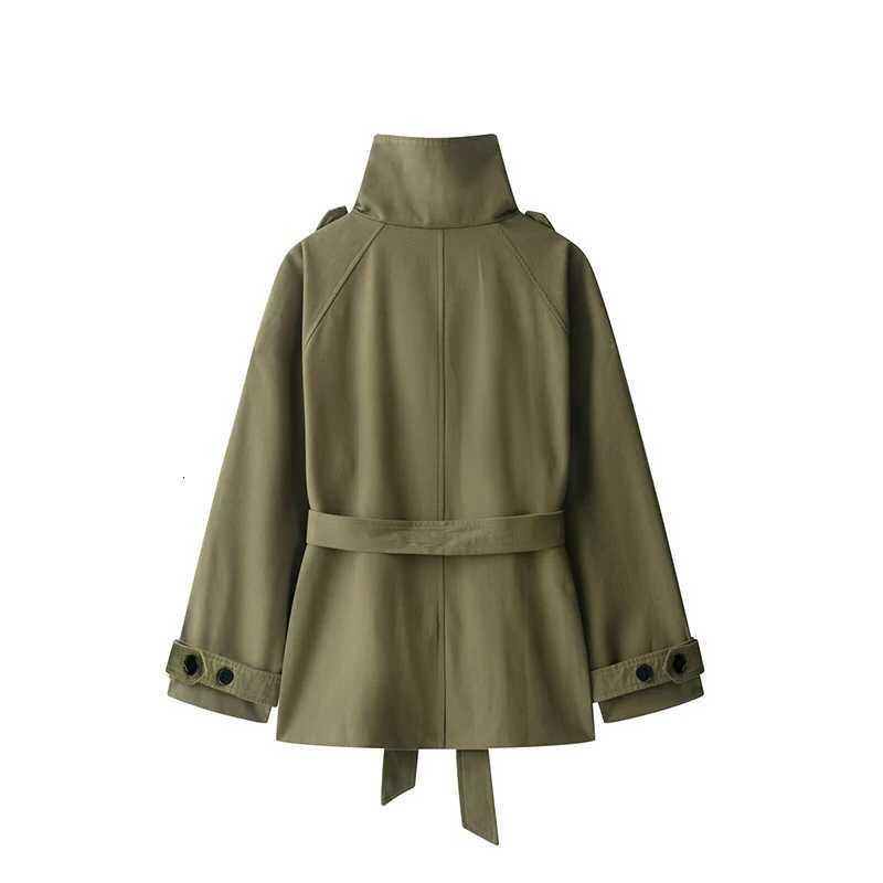 Willshela Women Fashion With Belt Green Hidden Breasted Trench Jacket Vintage High Neck Long Sleeves Female Chic Lady OutfitsT251216