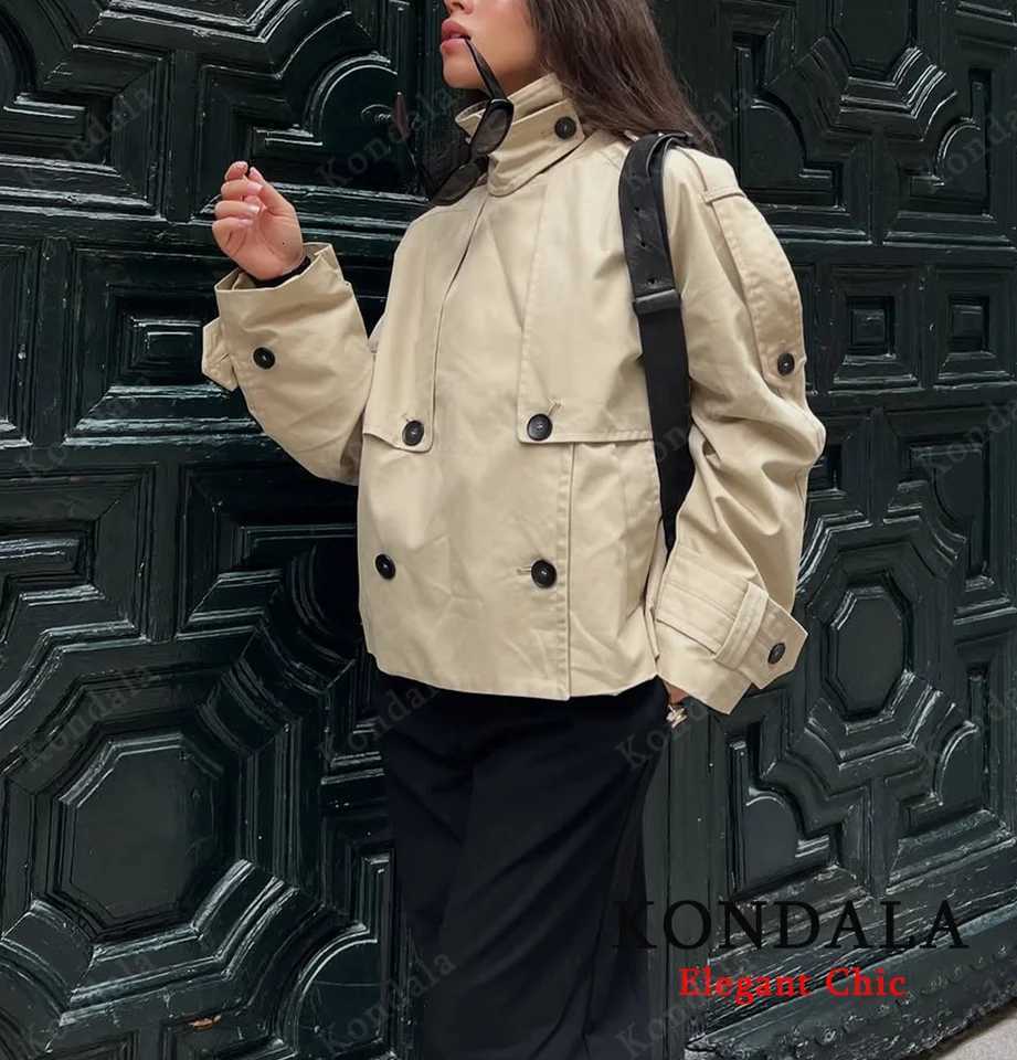 KONDALA Women Fall Elegant Trench Coat Double-Breasted Short Windbreaker 2025 Spring Autumn High Street Commute Lady CoatT251216