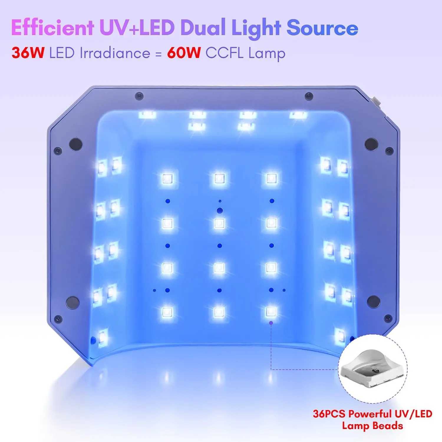 Makartt UV LED Nail Lamp for Nails Glue UV Light for Gel Poliah Rechargeable Aurora 36W Gel Lamp with 4 Timers Auto SensorT251216