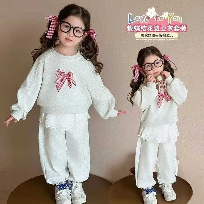 Sanrio Girls Spring And Autumn Set New Childrens Clothing Girl Baby Cute Love Print Doll Shirt Flared Trousers Two-piece Set 1-9 Years H251216