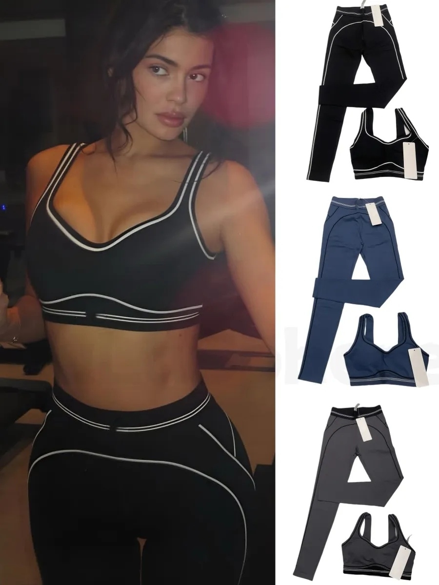 2025 5A Yoga Set Seamless Tops Sports Heart Throb Bra+Leggings High End White Striped Low Back Sport Yoga Outfits Summer bra set Alonessitys women