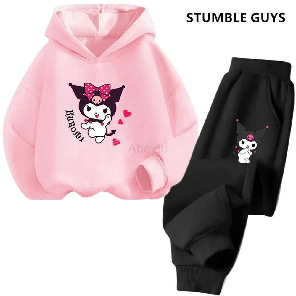 Sanrio Kawaii Kuromi Children Hooded SweatshirtPants Two-piece Set BoyGirl Autumn Winter Daily Outdoor Vacation Casual Warm Sportswear H251216