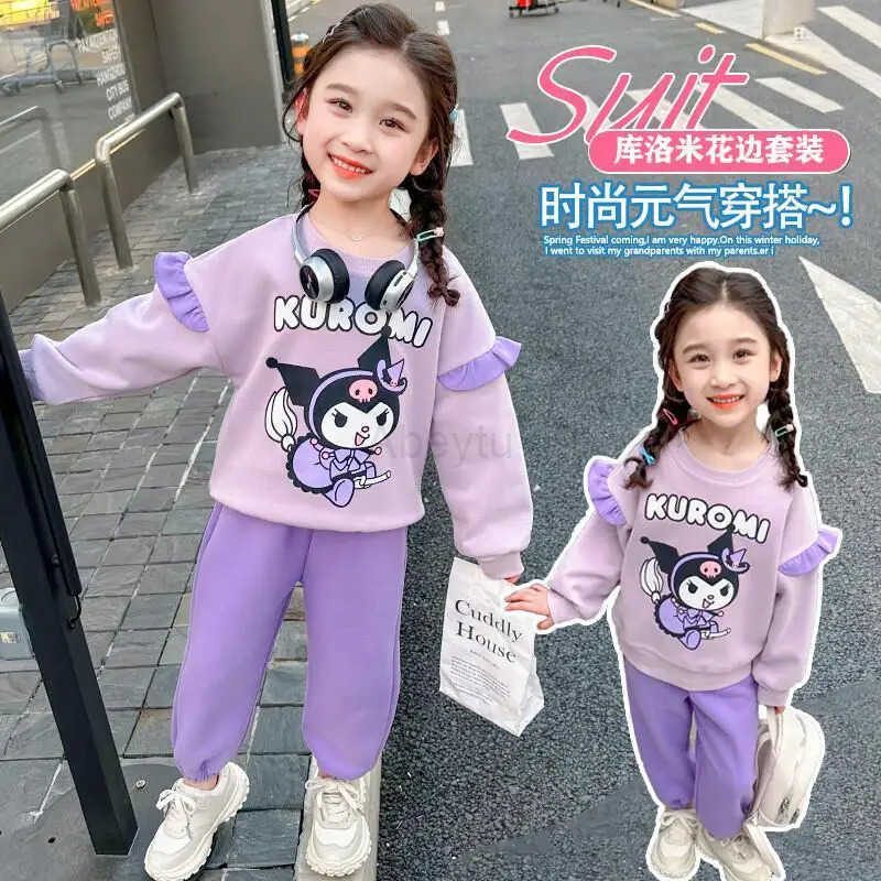 Sanrio Hello Kitty Tops Set Girls Spring Sports 2024 New Fashionable Stylish Cartoon Kuromi Clothes 11 12 Years Girls Winter H251216