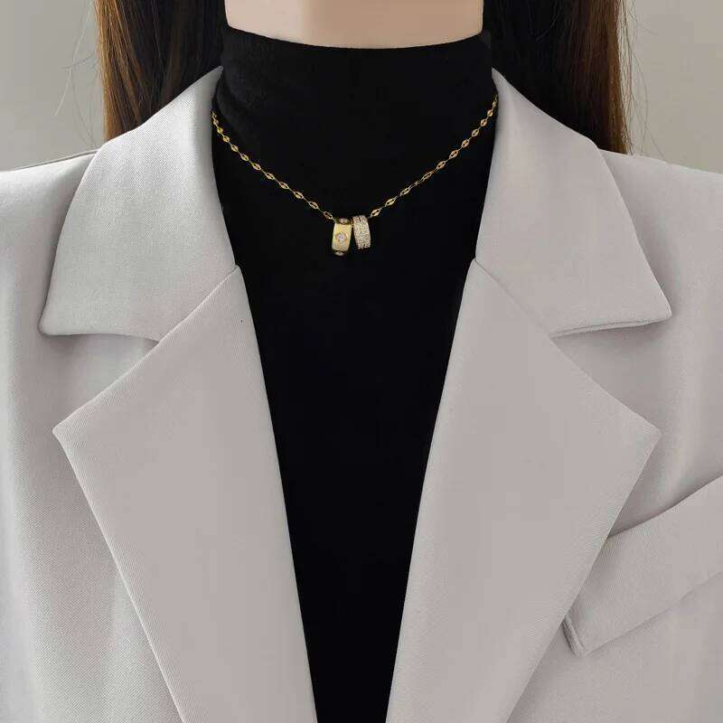 Titanium Steel Double Ring Fashion Elegant Necklace for Women Versatile Choker Chain Jewelry