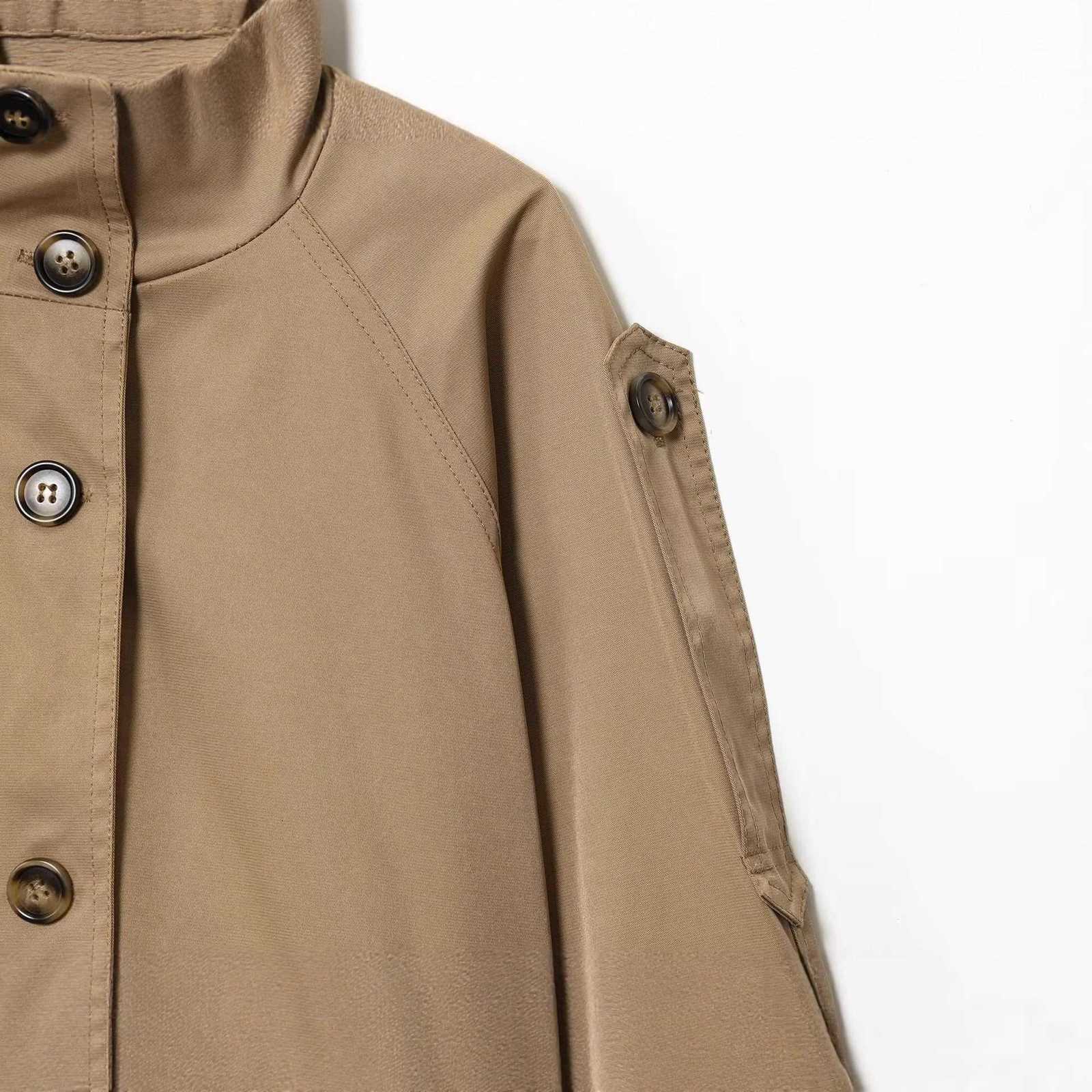 Khaki Stand-Up Collar Womens Short Trench Coat Autumn Fashion Double-Breasted Sashes Women Jacket High Street Women Coat 2025T251216