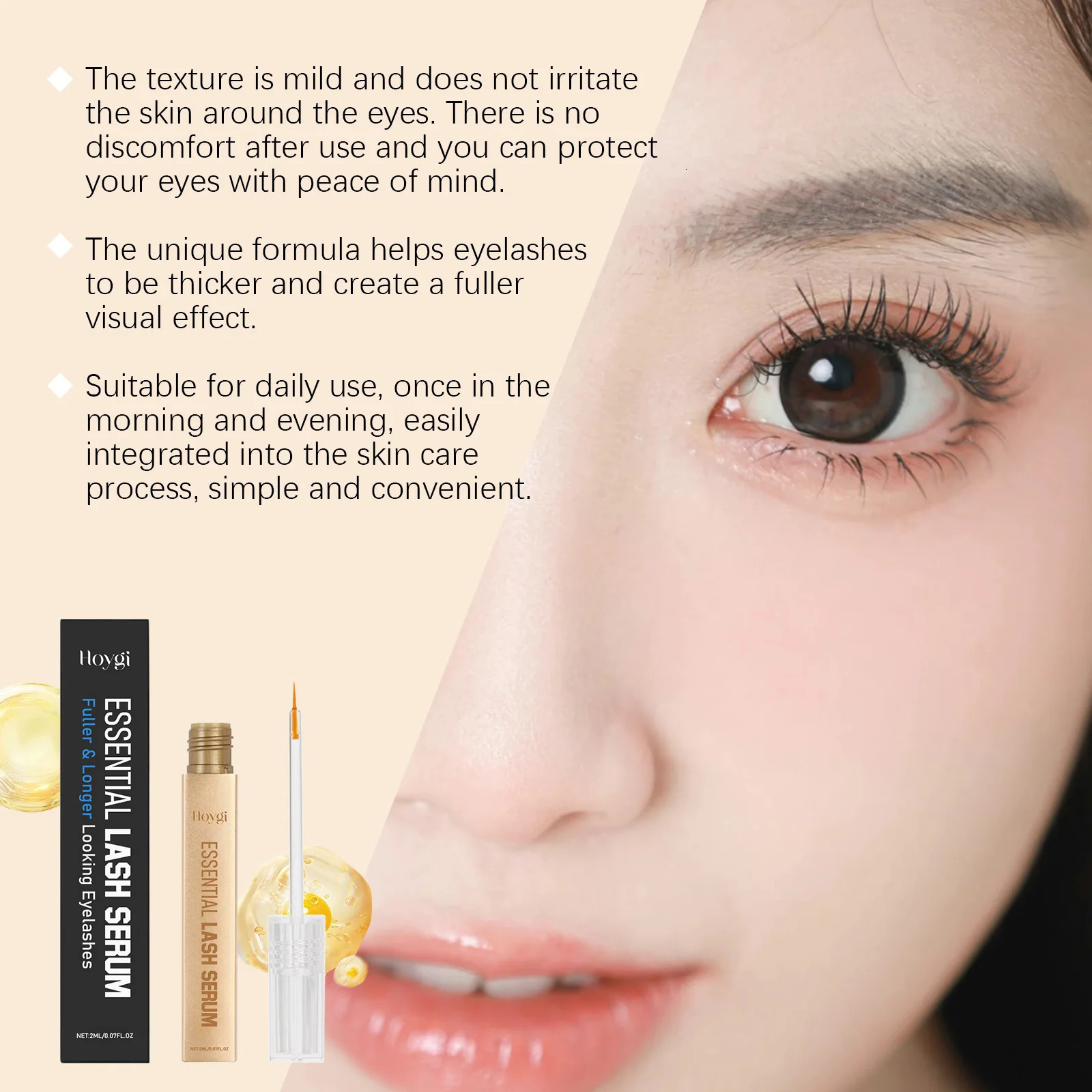 Hoygi 2ml Lash Enhancing Serum Natural Looking Lift and Definition Smudge Proof Flex Hold Formula Clump Free Daily Mascara 251204