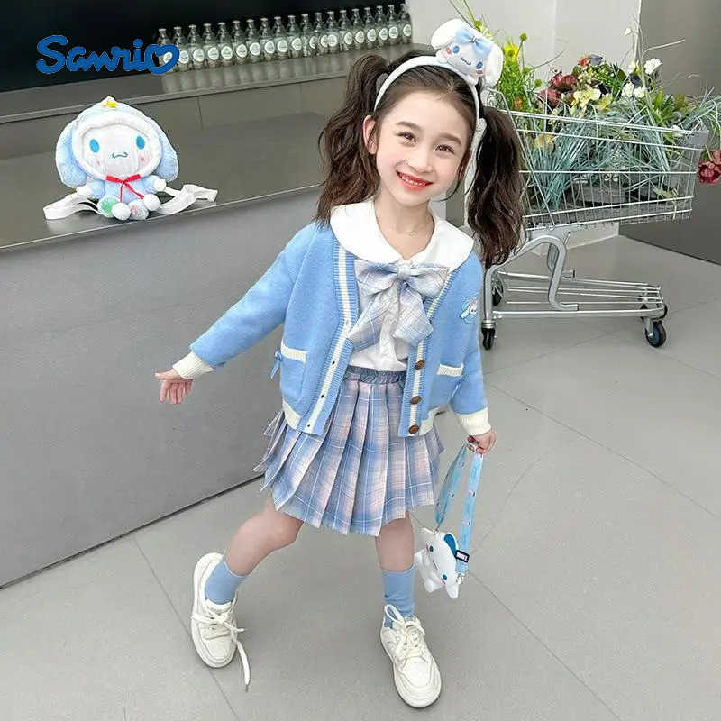 Sanrio Anime Girl Cinnamoroll Jk Pleated Skirt Set College Style Skirt Child Coat Shirt Cotton Sweater Anime Cartoon Festival Gift H251216