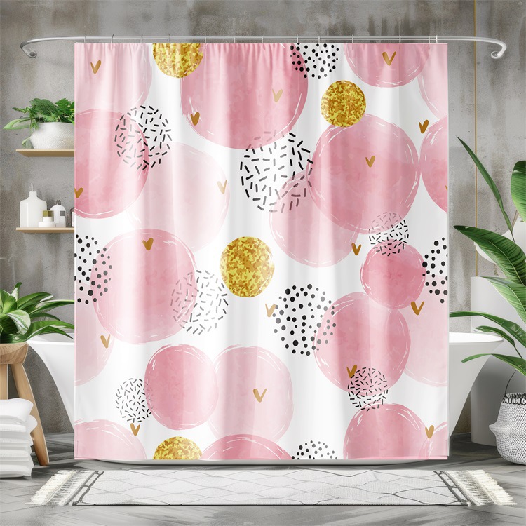 YL-37974 Simple 3D Digital Printing Four-Piece Waterproof and Mildew-Proof Shower Curtain Set for Bathroom Dry and Wet Separation