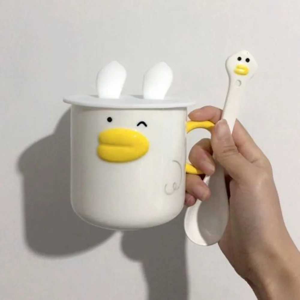 Weird Card Duck Mark Cup Big Mouth Ceramic Water Simple Cute Coffe Cups g with Spoon Christmas Gifts for Kid Drinkware H251215