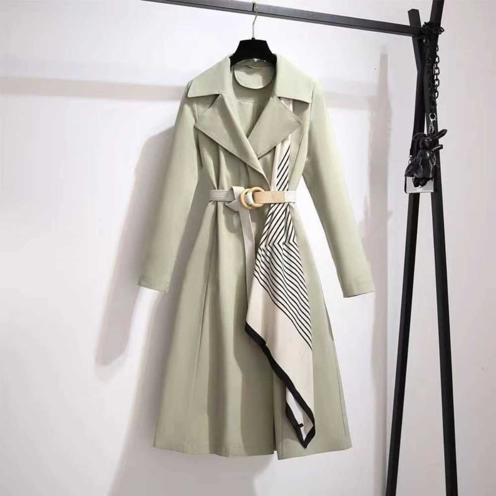 Women Trench Coat Jacket Mid Length Turn Down Collar Adjustable Waist Office Lady Overcoat 2025 Autumn Outerwear WindbreakerT251216