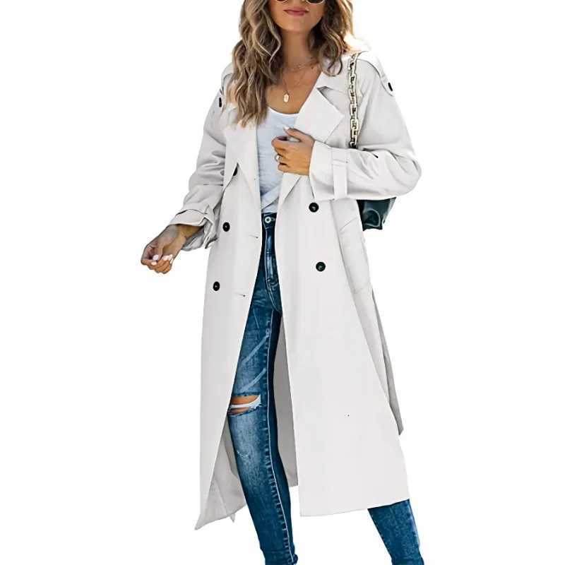 Loose Women Trench Coat Windproof Double-Breasted Lady Outerwear Solid Color Lapel For Autumn Women ClothingT251216