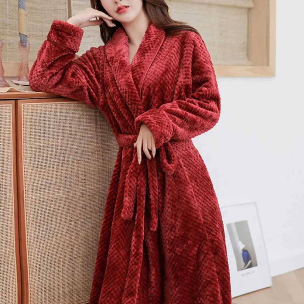 Winter Fashion Women Bathrobe Solid Color Thicken Plush Long Sleeve Bathrobe Sleepwear Warm Nightgown Christmas Gift For Women C251216
