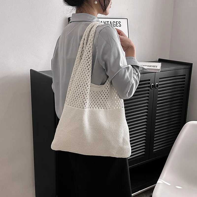 Summer Beach Party Bag Purse Shopper Tote Satchel Female Vintage Hollowed Out Knitted Handbag Womens Shoulder Bag M251216